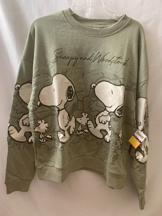 Peanuts Sweaters - PEANUTS Snoopy & Woodstock Jumbo Crew Neck Sweater in Green Sz MEDIUM